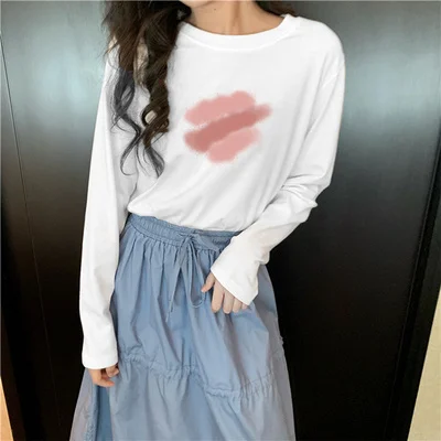 

Женская свободная рубашка с длинным рукавом и круглым вырезом