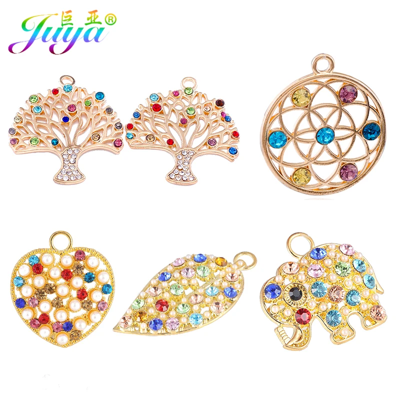 

Juya 2 Pieces Wholesale 7 Chakra Reiki Healing Tree Leaf Heart Elephant Charm Pendants For Women Fashion Jewelry Making