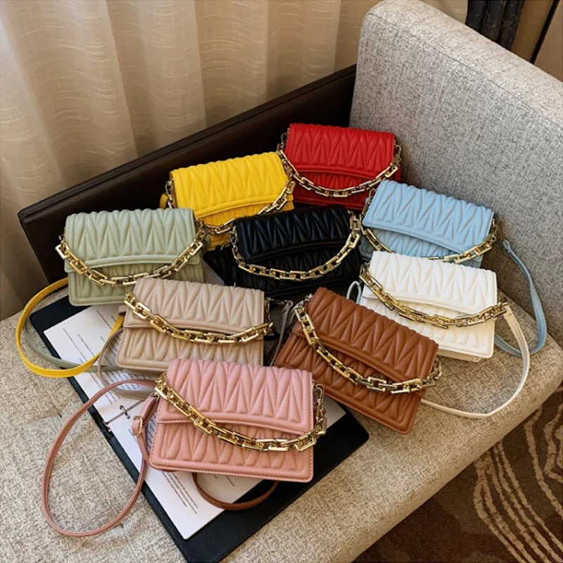 

Brand Square Bag for Women High Quality Leather Shoulder Bag Thick Chain Handbag Female Designer Luxury Crossbody Bag Purses