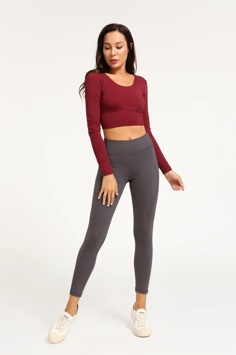 Сзади крест Slim Fit спортивные шорты для занятия йогой для женщин с длинным рукавом Плюс Размер Топы Тренировки Фитнес короткий Модный Топ стиль футболки
