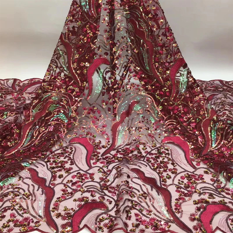 

Latest Lace Fabric For Wedding Dress Colorful Sequins Embroidered Nigerian Voile Net Lace Fashion For Bridal 5 Yards