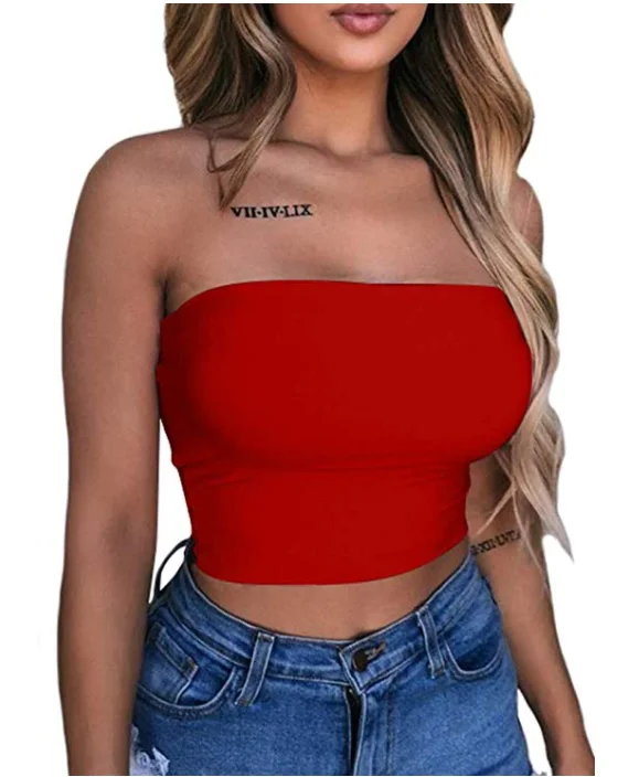

Women Breast Wrapping Sexy Vest Solid Color Bandeau Strapless Crop Top Ruffle Cropped Shirt