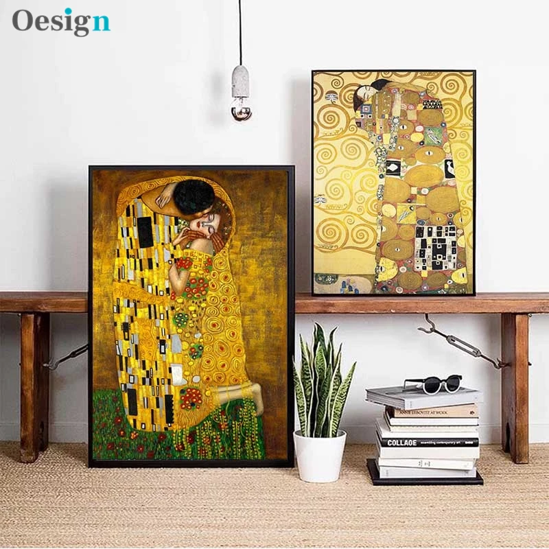 Квадро-де-пинтура поцелуй масла от guizav klimt arte para sala de estar pintura decorativa reоткровенные