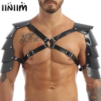 men lingerie clothing faux leather body chest harness bondage costume belts shoulder armors buckles with o rings harness male