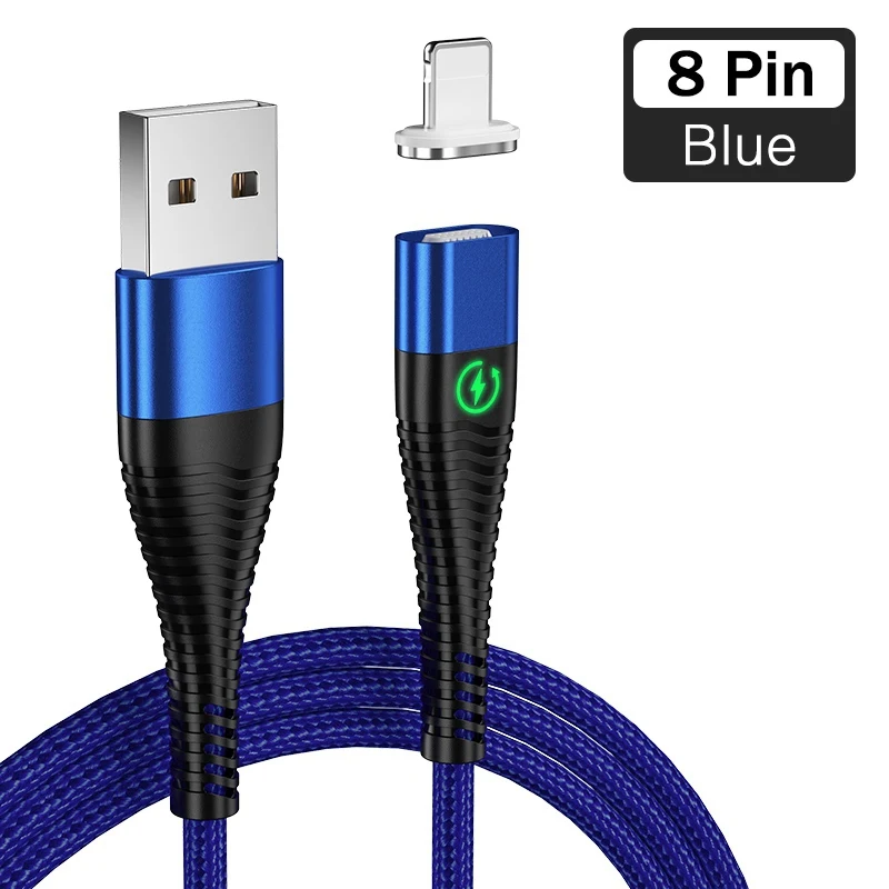 Blue for iphone YKZ Магнитный кабель Micro type C светодиодный светильник 3 А Быстрая зарядка Магнитный USB C кабель для iphone samsung Xiaomi кабель для передачи данных - Цвет: Blue for iphone