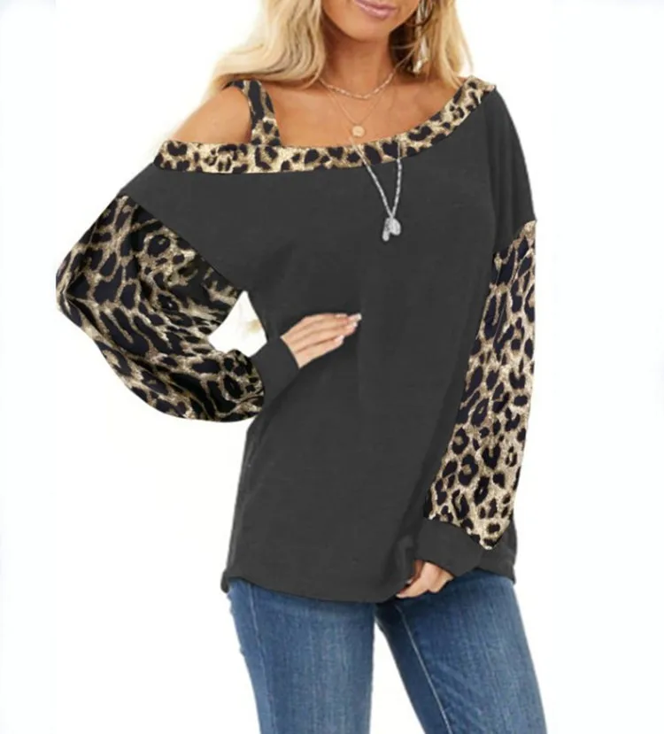 

Woman Tshirts Ladies Fashion Casual Loose Leopard Print Long Sleeve tops Women Plus Size Pullover Tops Tshirt