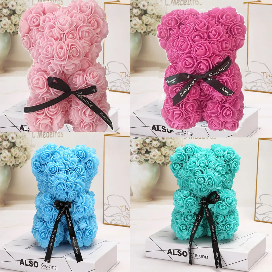

DIY 25 cm teddy rose bear with box artificial PE flower bear rose Valentine's Day for girlfriend women wife mother's day gift