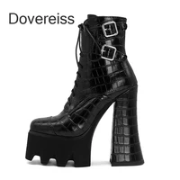 winter for woman new fashion consice shoes elegant goth platform cross tied chunky heels buckle short boots big size 34 43