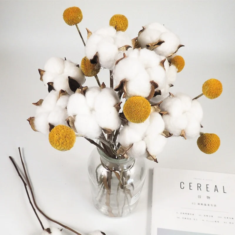 

Naturally Dried Cotton Flowers White Home Decorative Artificial Floral Branch Wedding Bridesmaid Bouquet Decor Room