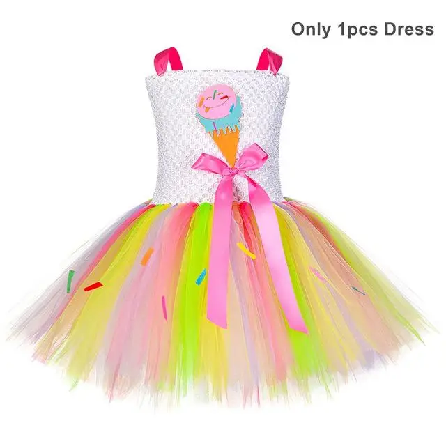 Halloween Ice Cream Birthday Costume With Hat Kids Sweet Candy Pageant Back To School Tutu Dress Girls Autumn Winter Clothes Set - Цвет: Dress