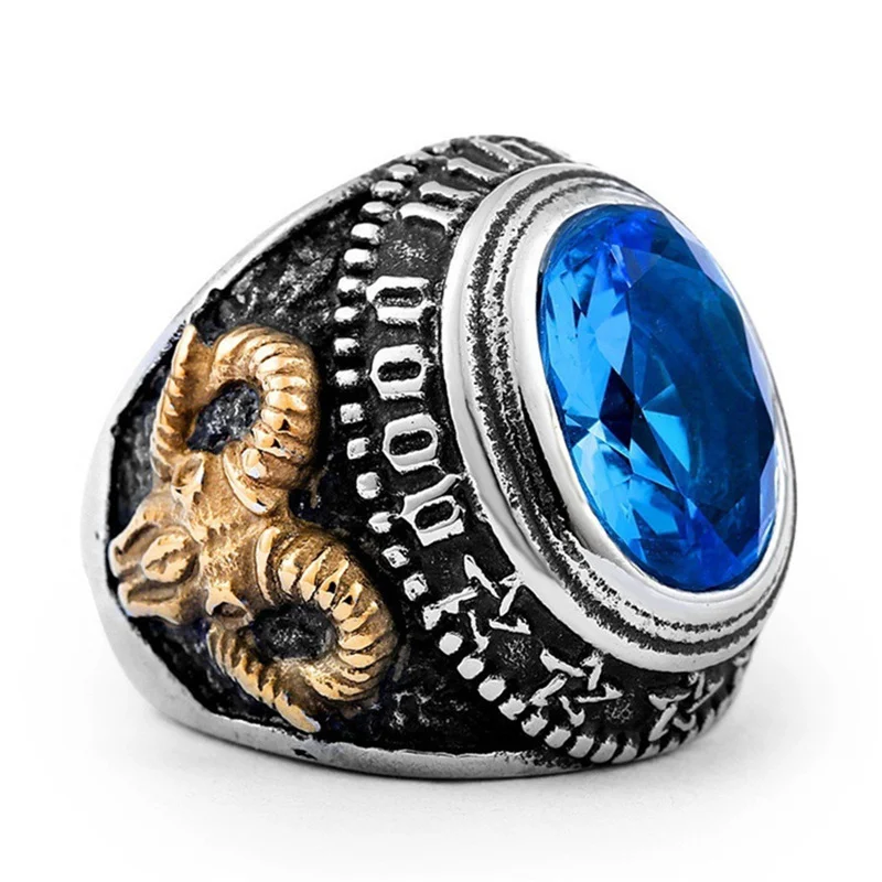 

BAOSHINA Sheep Head inlaid Zircon Ring For Men Punk Style Party Wedding Jewelry Male Hand Accessories Size 6-13
