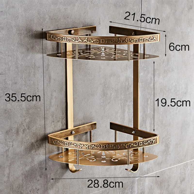 Угловая полка для ванной комнаты Античная Металлическая двухслойная