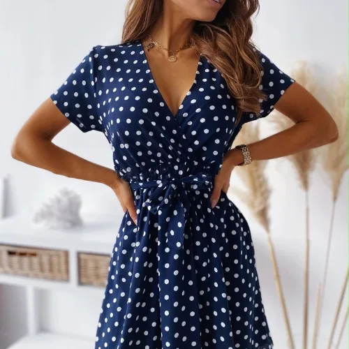 

Summer new short-sleeved short dress slimming dress