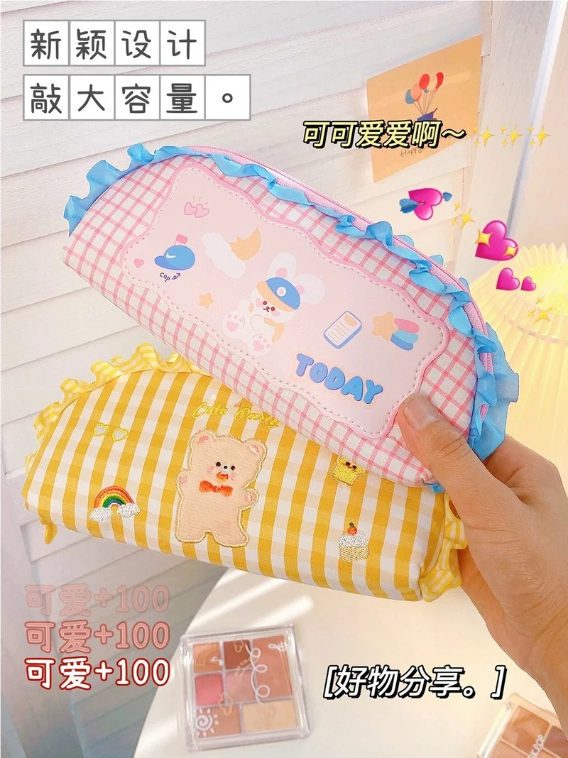 

Большой Вместительный кружевной чехол для карандашей, большой чехол для хранения, сумка для карандашей, милый косметический чехол для девочек и детей