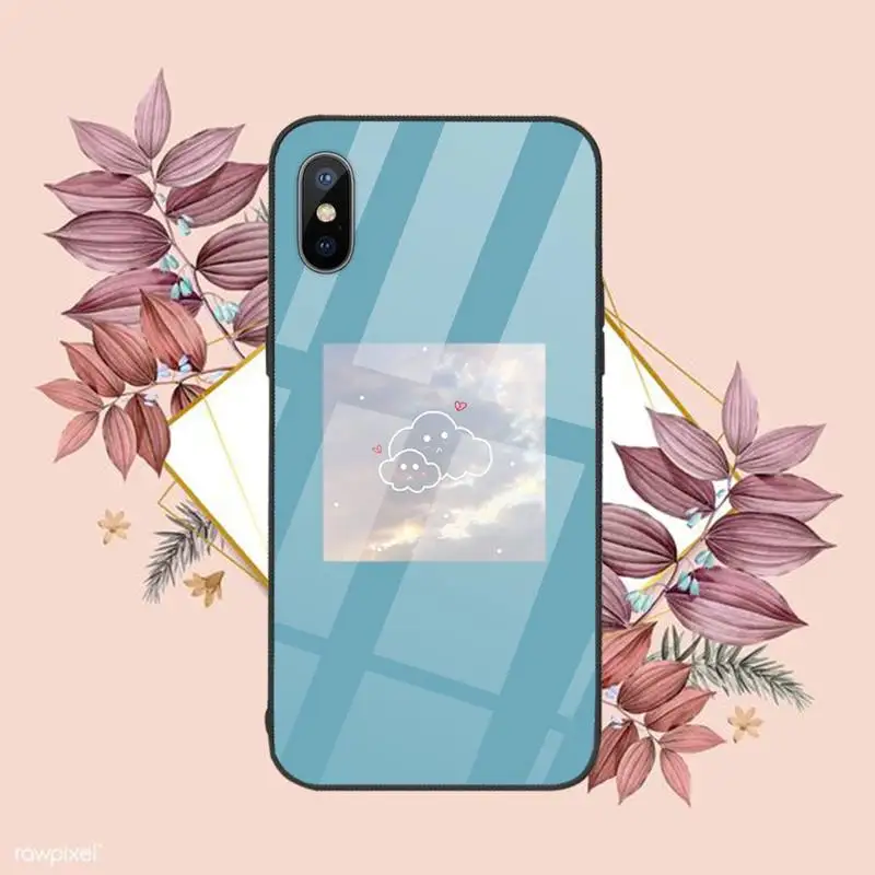 

Cartoon clouds Phone Case Tempered glass For iphone 6 6S 7 8 plus X XS XR 11 12 mini PRO MAX
