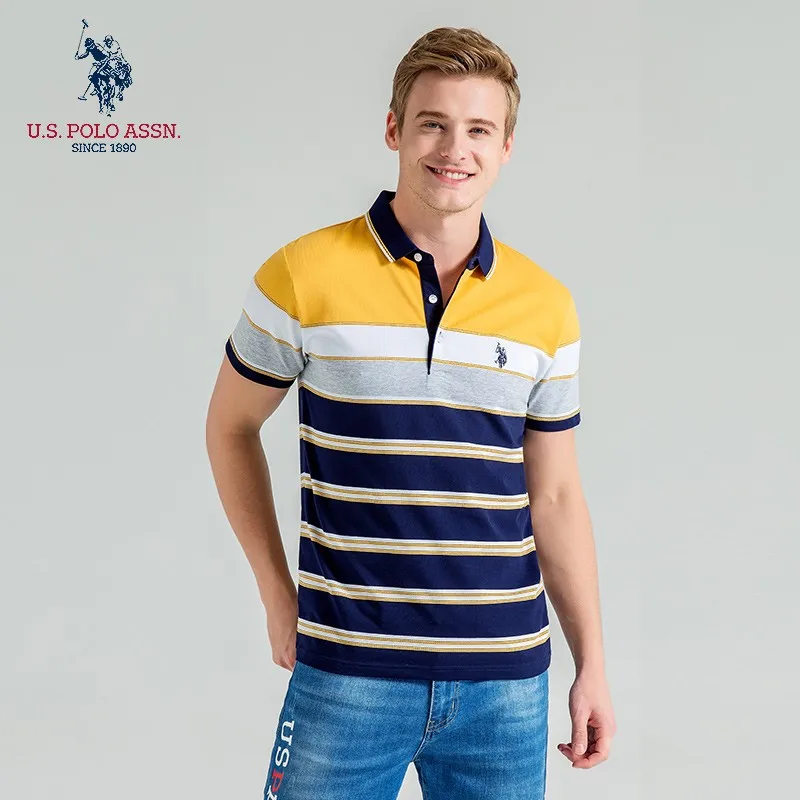 Polo Assn. Новая Летняя мужская рубашка-поло с коротким рукавом и вышивкой в полоску