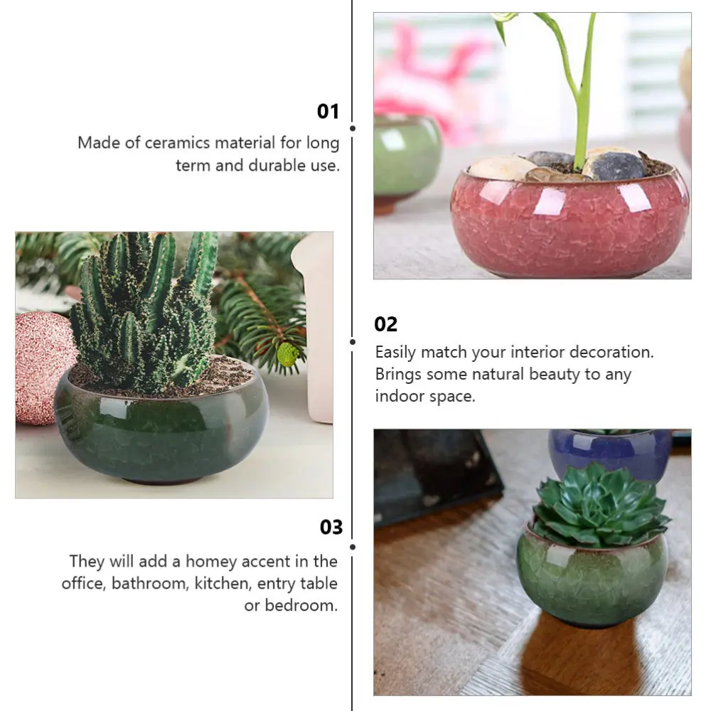 

12Pcs Creative Ceramic Flower Pot Ice Crack Planter Pots Succulents Flower Pot