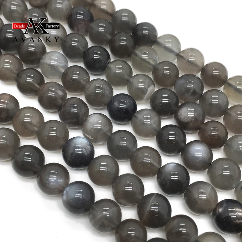 6-10mm Natural Gem Stone Black Moonstone For Jewelry Making Faceted Round Spacer Beads Diy Bracelets Necklace Accessories 15
