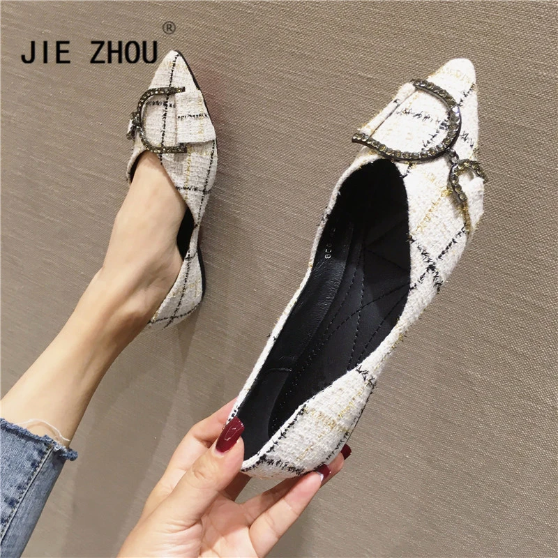 Женские туфли в клетку заостренный носок мягкая подошва плоская балетки