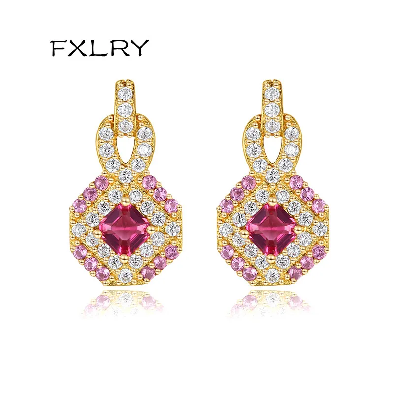 FXLRY винтажные геометрические серьги-гвоздики в дворцовом стиле розовые AAA Ccubic