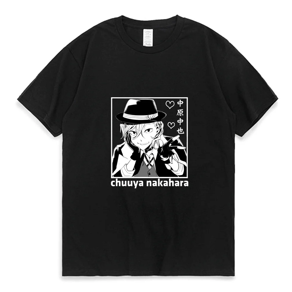 

Bungo Stray Dogs Black T-shirt Men Women Osamu Dazai Chuuya Nakahara Short Sleeve Leisure Cotton Tshirt White Oversized Tees Man