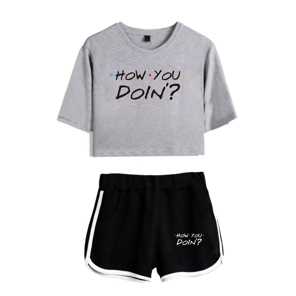 

New Friends Two Piece Set Sexy T Shirt New Suit Shorts Crop Top Women Harajuku Outfits TV Show I'll Be There for You Summer