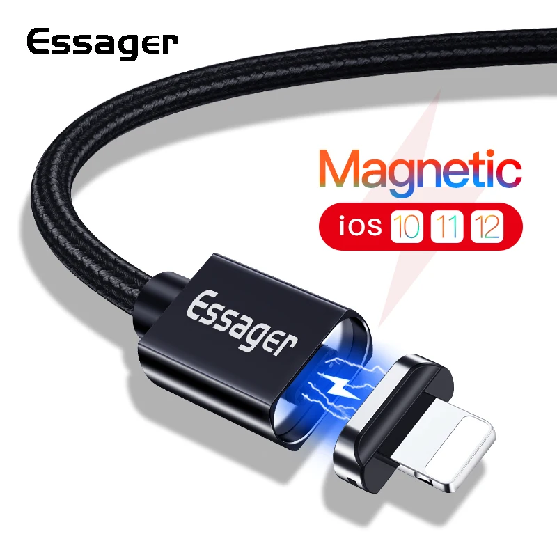 Магнитный usb-кабель Essager для iPhone XS Max XR X 8 7 6 S 5S SE магнитное зарядное устройство для зарядки и передачи данных usb-кабель для зарядки
