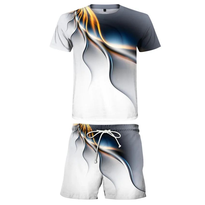 

2021 New 3D digital print color matching men set summer thin T-shirt and shorts two piece casual sports suit s-6xl