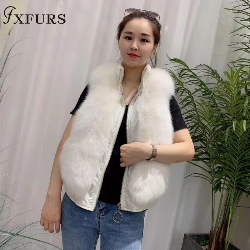 Женский жилет на утином пуху теплая безрукавка из натурального Лисьего меха без