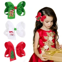 1pc christmas kids gift hairpin printed ribbon santa embroidery hair bow for girl grosgrain hair clips headwear hair accessories