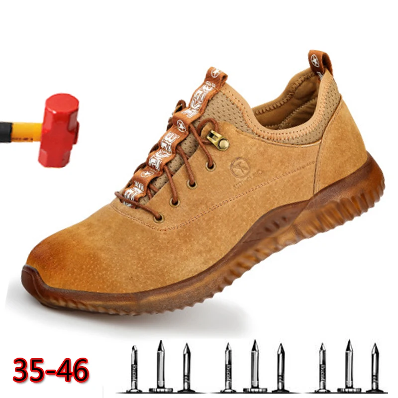 Safety-96 Holfredterse Safety Boots For Mens Work Steel Toe Shoes Cow Leather Suede Anti-Smash Comfortable Protection Outdoors