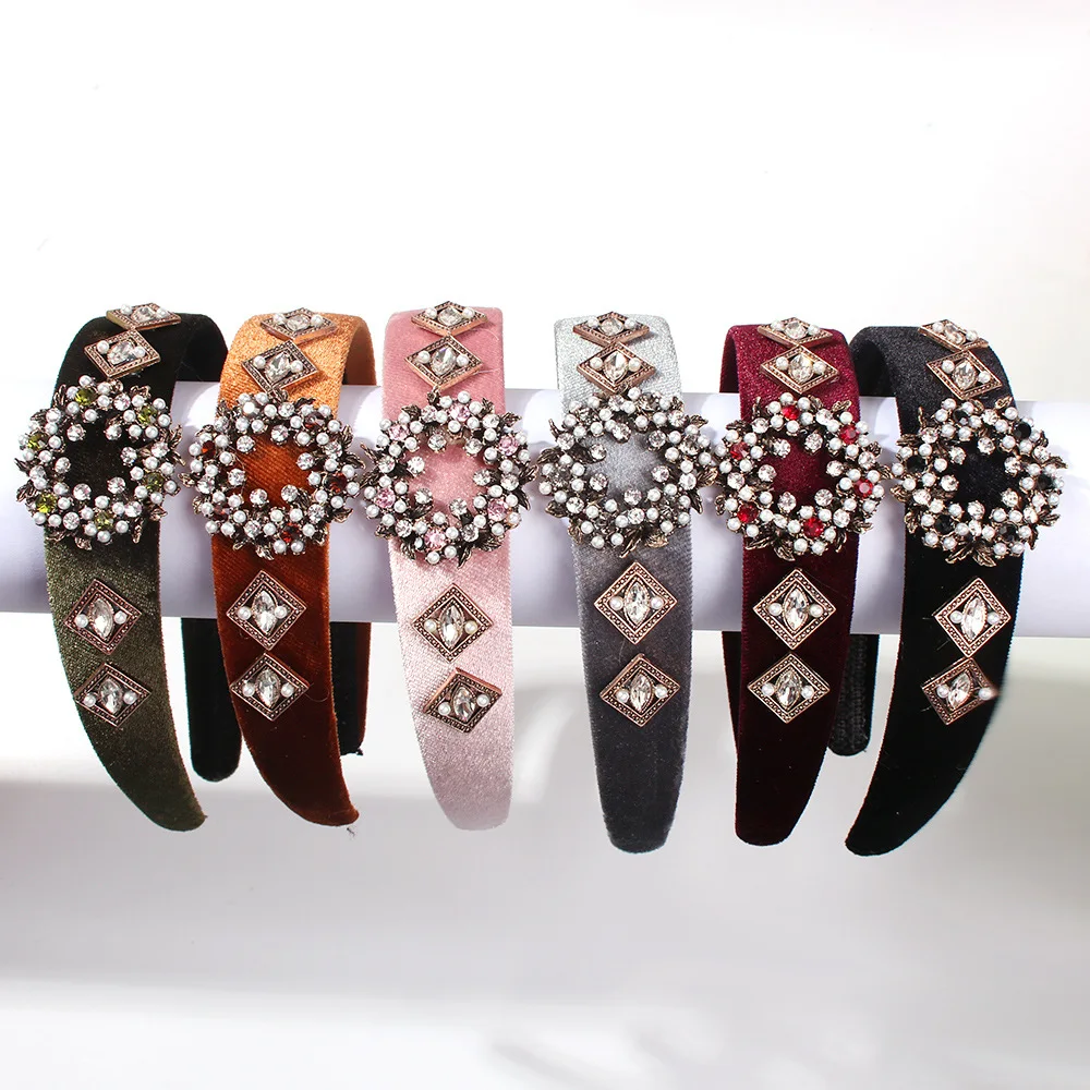 

Headbands For Women Girls Korean Wide Velvet Zircon Hair Bands Accessories Fashion Adult Diademas Bandeau Cheveux Wholesale