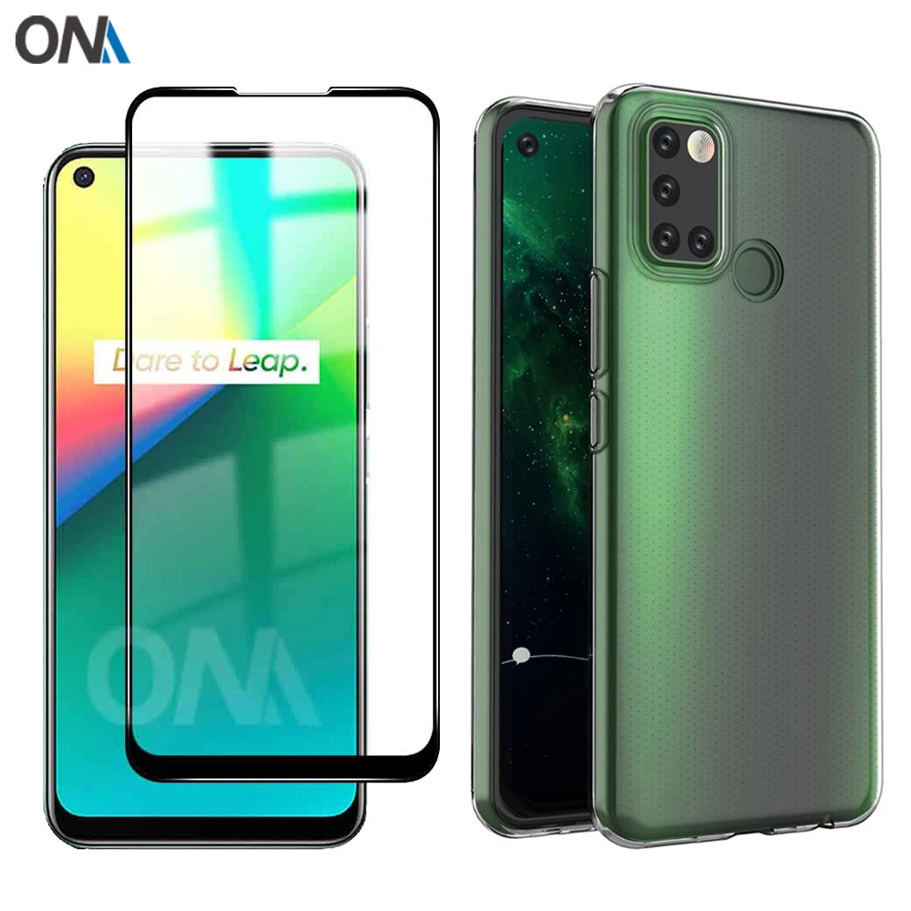 2 в 1 стекло + полный Чехол чехол для Oppo Realme 5 5i 6 6i 7 7i силиконовый защита