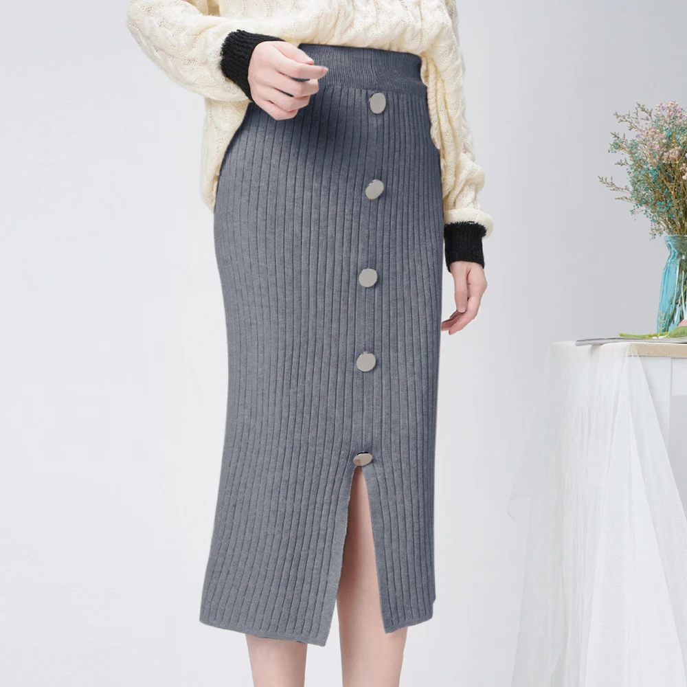 Женские Модные осенние зимние вязаные теплые юбки женская сексуальная Длинная