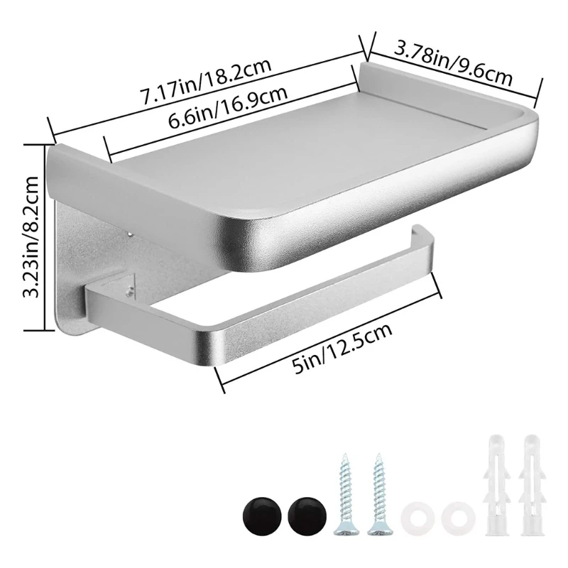 

Wall Mounted Toilet Paper Roll Holder with Tray Space Aluminum Single Roll Tissue Holder Kitchen Bathroom Accessories