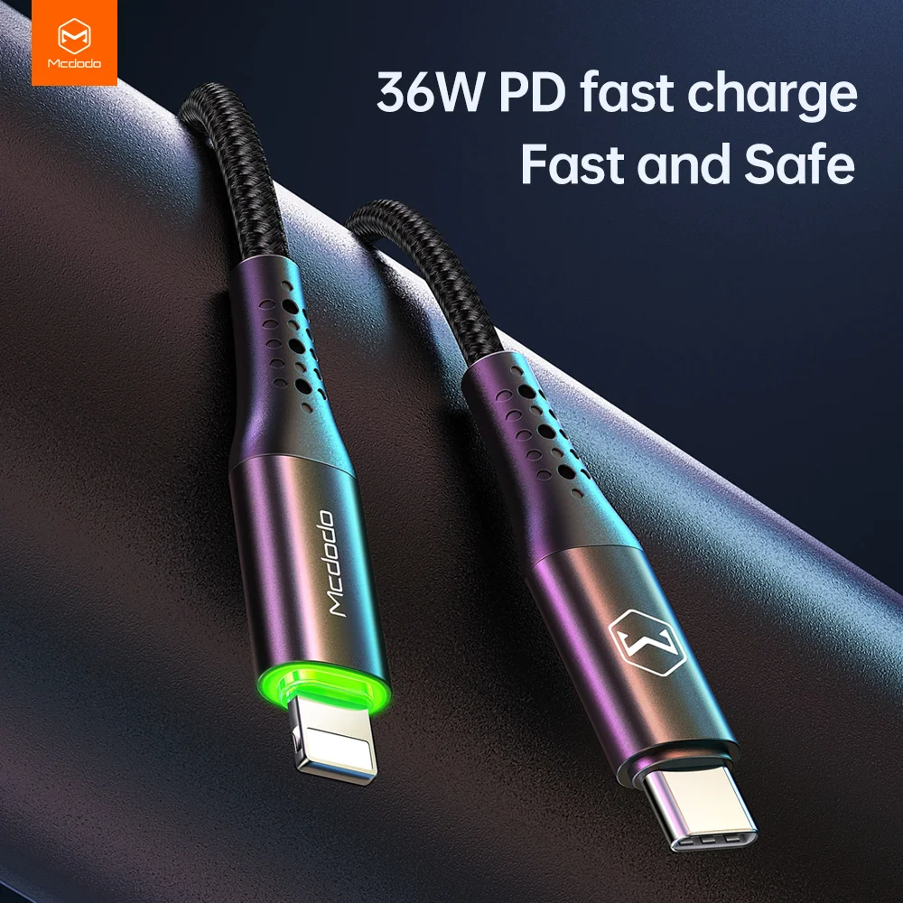 MCDODO USB Type C Lightning 36W кабель со светодиодной подсветкой для iPhone 11 Pro Max Xs Plus Быстрая