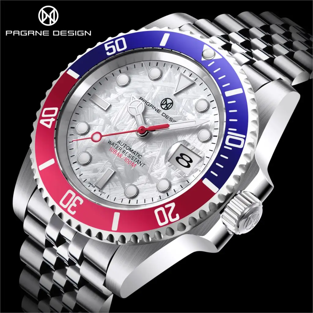 

2021 New 41mm Men Automatic Mechanical Watch PAGRNE DESIGN Top Brand NH35A GMT Watch Stainless Steel Men Waterproof Reloj Hombre