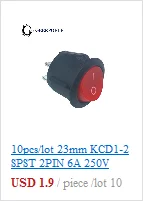 10 шт./партия KCD1 15*10 SPST 250V 3A 2 Pin Красный переключатель для лодки кнопка включения выключения