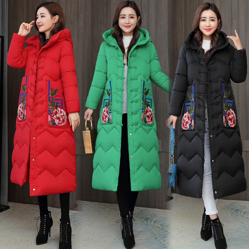 

Fashion new style western style cotton-padded jacket women long section over the knee national wind down padded winter jacket
