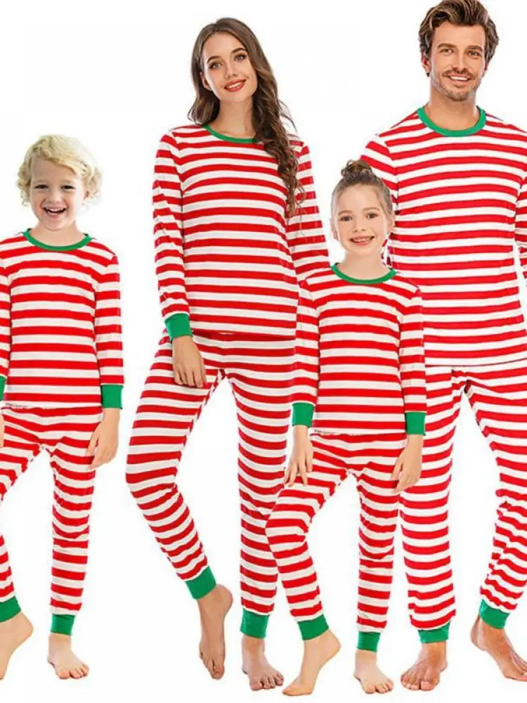 

Рождественские полосатые брюки с длинным рукавом, повседневная домашняя пижама, праздничное платье для родителей и детей, XSDC1ZWQA