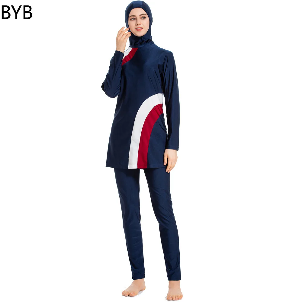 2020 New Muslim Swimwear Women Modest Patchwork Full Cover Short Sleeve Swimsuit Islamic Hijab Islam Burkinis Wear S-6XL |