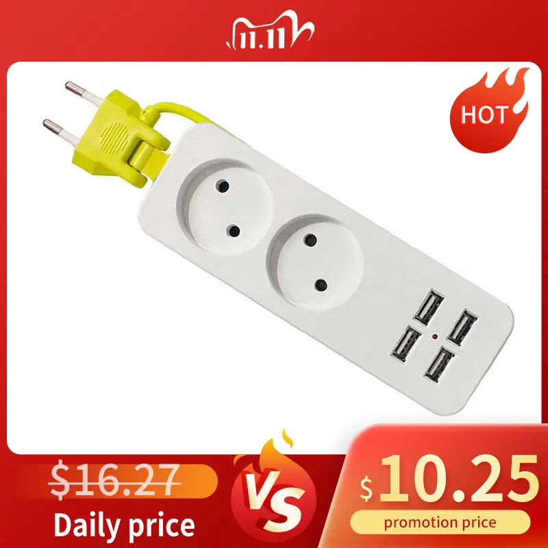 

AC100-220V Power Strip Multiple Portable Travel Plug Adapter Extension 1.5m Cable Sockets With 4 USB Port 2 Gang AC Slots