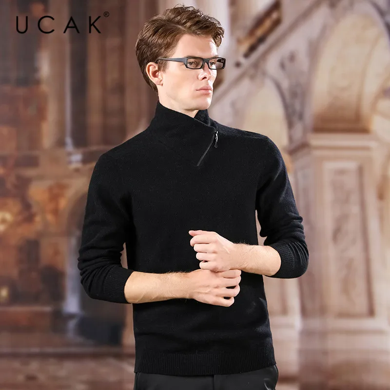 UCAK Brand Turtleneck Sweaters Men Zipper Casual Streetwear Pure Merino Wool 2020 New Arrival Spring Autumn Fashion Trend U3156 | Мужская