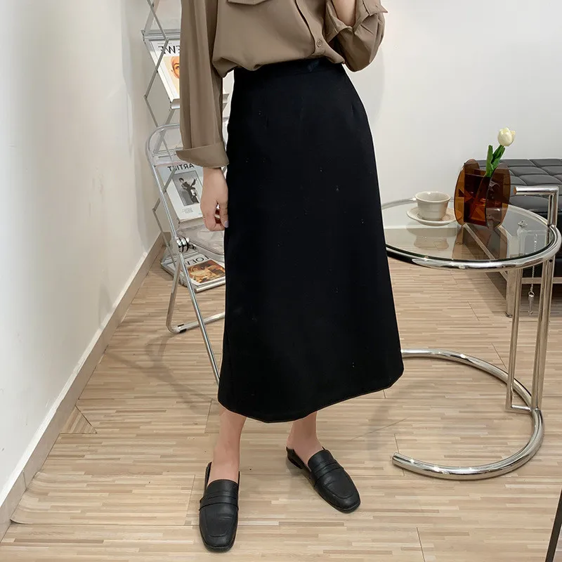 

2020 Autumn Women's Solid Color Skirt Female Back Split One-step Skirt High Waist Black Slimming Hip Mid-length Skirt A139