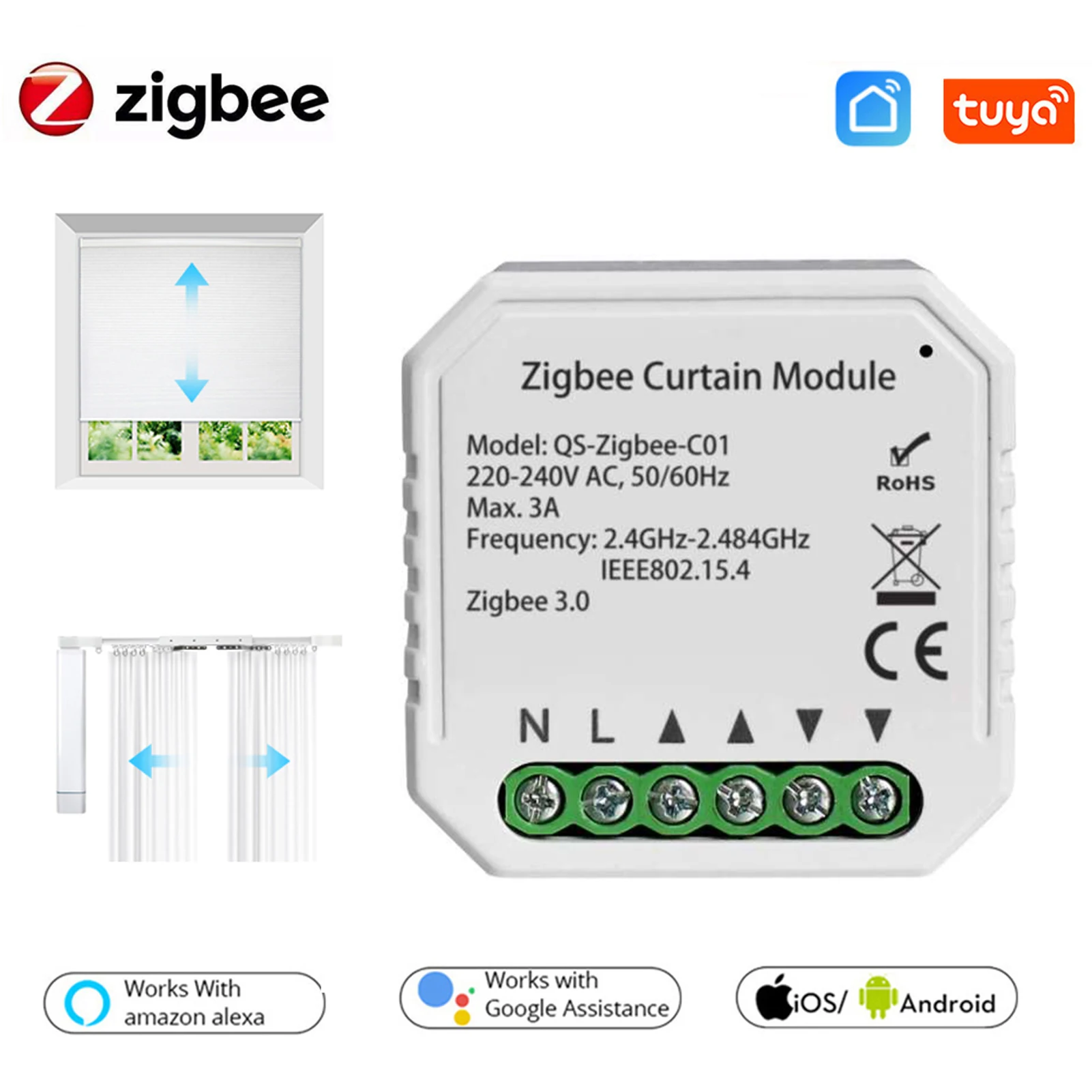 Смарт-модуль переключателя для штор Tuya ZigBee 3 0 с Alexa Google Home | Обустройство дома