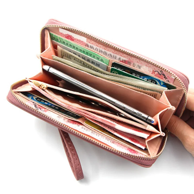 Женский кожаный Длинный кошелек на молнии вечерние сумки для телефона держатель