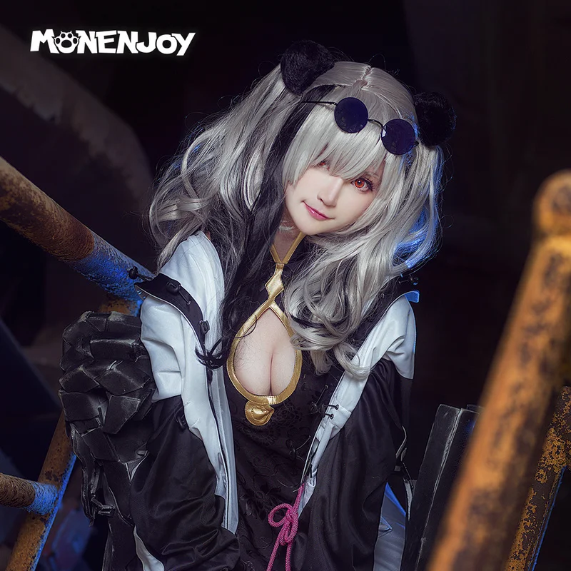 

Monenjoy Arknights FEatet Cosplay Wig Black Highlights Silver White Twin-Tail Cos Hair