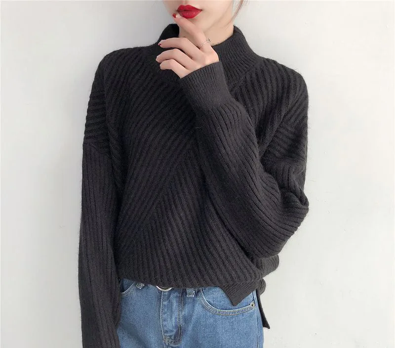 black Hirsionsan Pull Femme,, зимняя Осенняя Вязаная кашемировая кофта, женский корейский Повседневный базовый джемпер, плотные теплые пуловеры - Цвет: black
