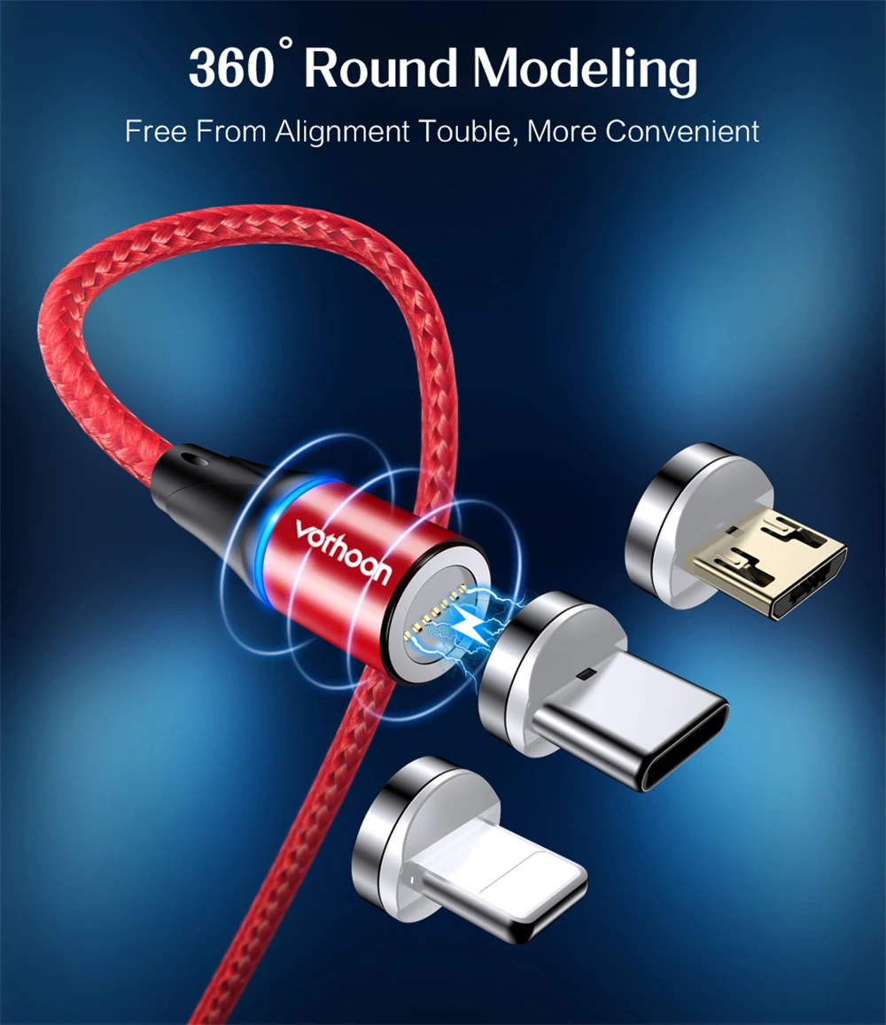 Магнитный usb-кабель votoon 2 м, 3 А, быстрая зарядка, Micro USB type-C кабель для iPhone 11 Pro, samsung S10, Xiaomi, магнитное usb-зарядное устройство