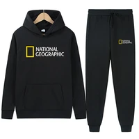 autumn and winter new national geographic magazine color printing mens casual suit mens hoodie pants two piece sportswear